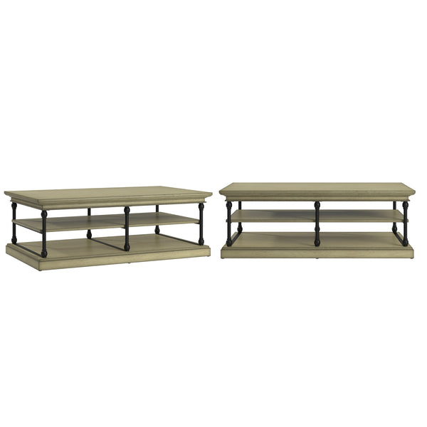 Deidrian Rectangular Coffee Table with Open Shelf and Matte Metal Frame for Living Room