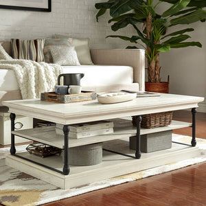 Deidrian Rectangular Coffee Table with Open Shelf and Matte Metal Frame for Living Room