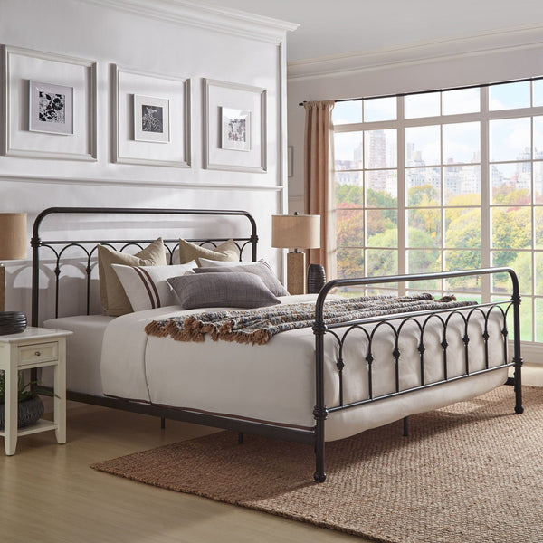 Wesling Metal Bed Frame Ornate Curved Scrollwork Transitional Bedroom Elegance Style