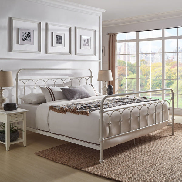 Wesling Metal Bed Frame Ornate Curved Scrollwork Transitional Bedroom Elegance Style