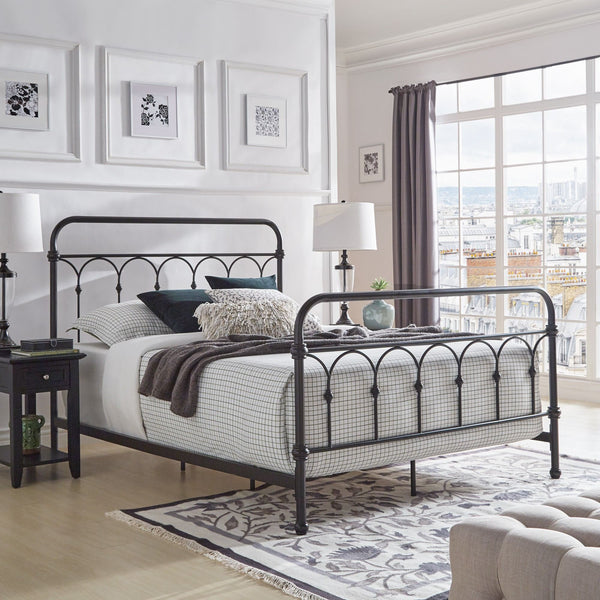 Wesling Metal Bed Frame Ornate Curved Scrollwork Transitional Bedroom Elegance Style