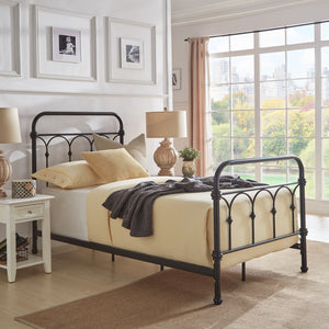 Wesling Metal Bed Frame Ornate Curved Scrollwork Transitional Bedroom Elegance Style