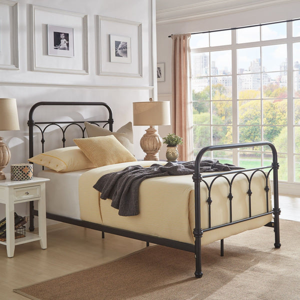Wesling Metal Bed Frame Ornate Curved Scrollwork Transitional Bedroom Elegance Style