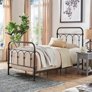 Wesling Metal Bed Frame Ornate Curved Scrollwork Transitional Bedroom Elegance Style