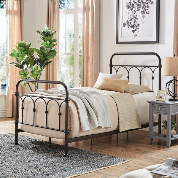 Wesling Metal Bed Frame Ornate Curved Scrollwork Transitional Bedroom Elegance Style