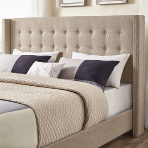 Wadley Wingback Tufted Upholstered Headboard with Nailhead Trim for Glam Bedroom