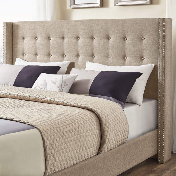 Wadley Wingback Tufted Upholstered Headboard with Nailhead Trim for Glam Bedroom