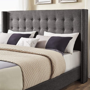 Wadley Wingback Tufted Upholstered Headboard with Nailhead Trim for Glam Bedroom