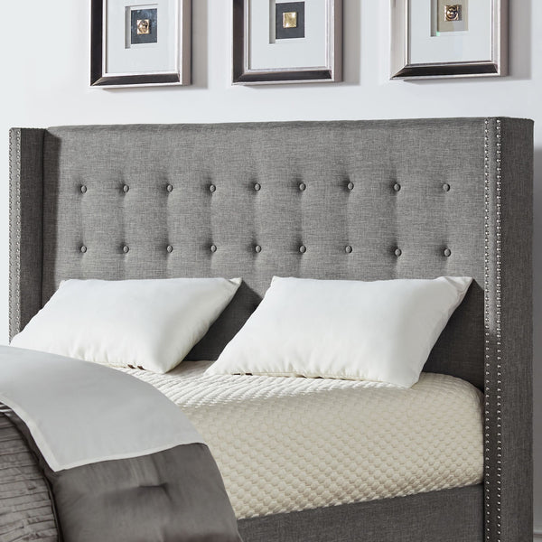 Wadley Wingback Tufted Upholstered Headboard with Nailhead Trim for Glam Bedroom