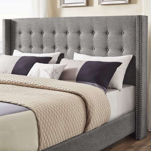 Wadley Wingback Tufted Upholstered Headboard with Nailhead Trim for Glam Bedroom