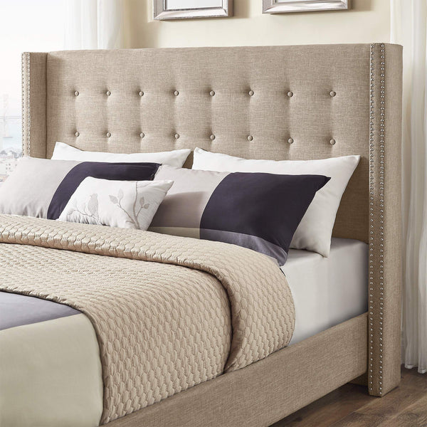 Wadley Wingback Tufted Upholstered Headboard with Nailhead Trim for Glam Bedroom