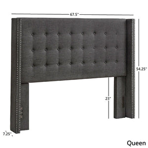 Wadley Wingback Tufted Upholstered Headboard with Nailhead Trim for Glam Bedroom