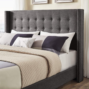 Wadley Wingback Tufted Upholstered Headboard with Nailhead Trim for Glam Bedroom
