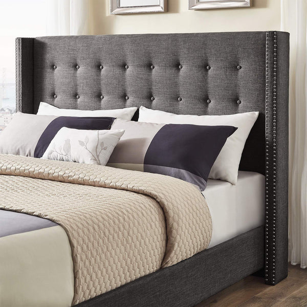 Wadley Wingback Tufted Upholstered Headboard with Nailhead Trim for Glam Bedroom