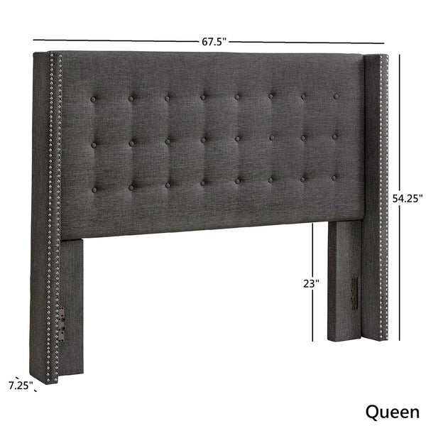 Homelegance Wadley Wingback Tufted Upholstered Headboard with Nailhead Trim for Glam Bedroom Grey Queen E311BQ-1GL(NEW)