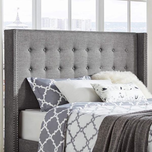 Wadley Wingback Tufted Upholstered Headboard with Nailhead Trim for Glam Bedroom