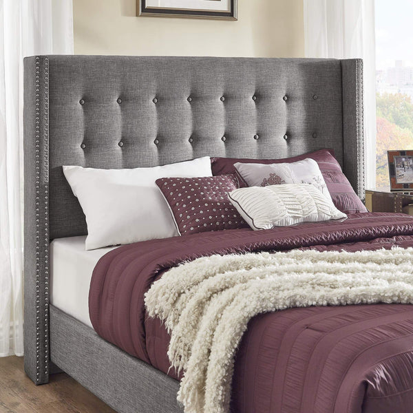 Wadley Wingback Tufted Upholstered Headboard with Nailhead Trim for Glam Bedroom