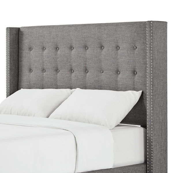 Wadley Wingback Tufted Upholstered Headboard with Nailhead Trim for Glam Bedroom