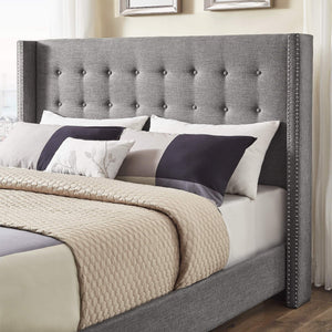 Wadley Wingback Tufted Upholstered Headboard with Nailhead Trim for Glam Bedroom