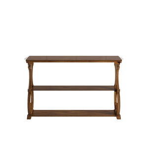 Sabrina Wood Sofa Table with Scroll Legs and Two Open Tiered Storage Shelves