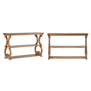 Sabrina Wood Sofa Table with Scroll Legs and Two Open Tiered Storage Shelves