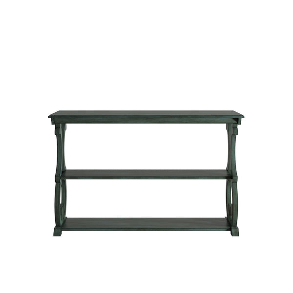 Sabrina Wood Sofa Table with Scroll Legs and Two Open Tiered Storage Shelves