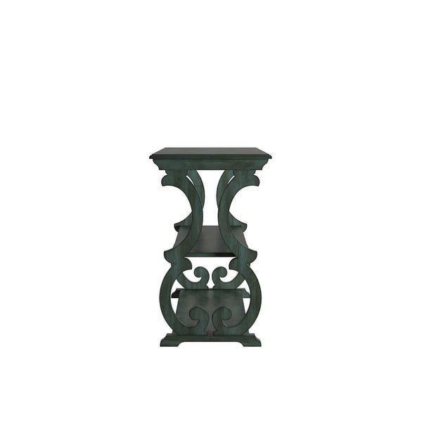 Sabrina Wood Sofa Table with Scroll Legs and Two Open Tiered Storage Shelves