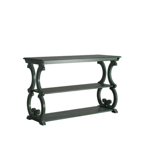Sabrina Wood Sofa Table with Scroll Legs and Two Open Tiered Storage Shelves