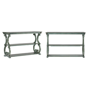 Sabrina Wood Sofa Table with Scroll Legs and Two Open Tiered Storage Shelves