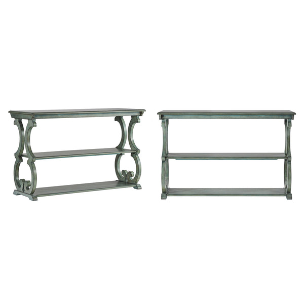 Sabrina Wood Sofa Table with Scroll Legs and Two Open Tiered Storage Shelves