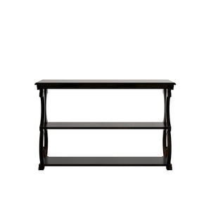 Sabrina Wood Sofa Table with Scroll Legs and Two Open Tiered Storage Shelves