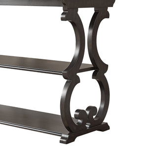 Sabrina Wood Sofa Table with Scroll Legs and Two Open Tiered Storage Shelves