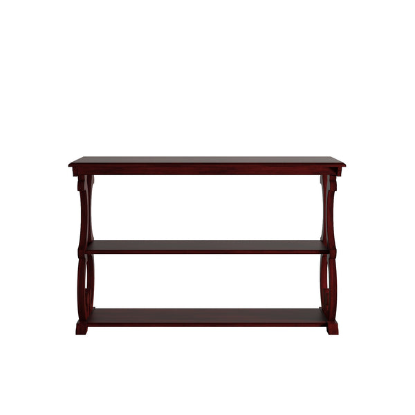 Homelegance Sabrina Wood Sofa Table with Scroll Legs and Two Open Tiered Storage Shelves Berry E334-05RD(3A)