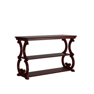 Sabrina Wood Sofa Table with Scroll Legs and Two Open Tiered Storage Shelves
