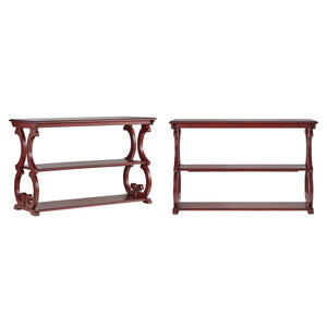 Sabrina Wood Sofa Table with Scroll Legs and Two Open Tiered Storage Shelves