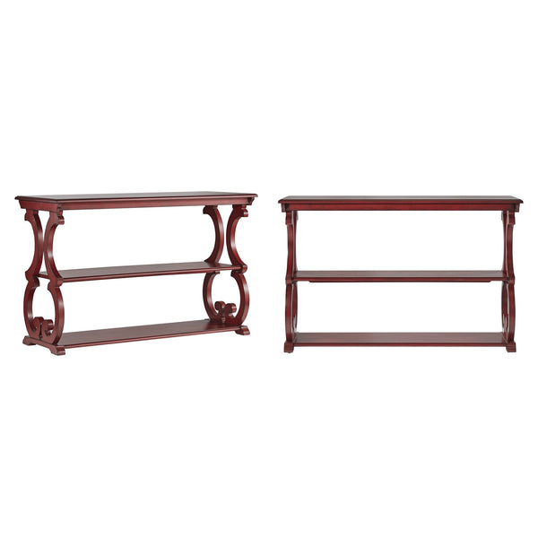 Sabrina Wood Sofa Table with Scroll Legs and Two Open Tiered Storage Shelves