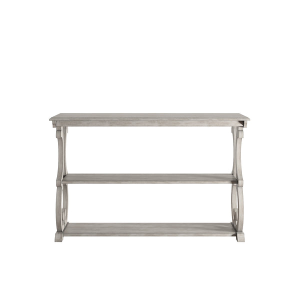 Sabrina Wood Sofa Table with Scroll Legs and Two Open Tiered Storage Shelves