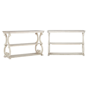 Sabrina Wood Sofa Table with Scroll Legs and Two Open Tiered Storage Shelves