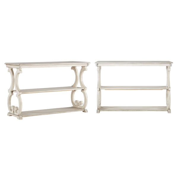 Sabrina Wood Sofa Table with Scroll Legs and Two Open Tiered Storage Shelves