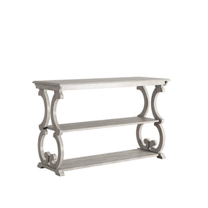 Sabrina Wood Sofa Table with Scroll Legs and Two Open Tiered Storage Shelves