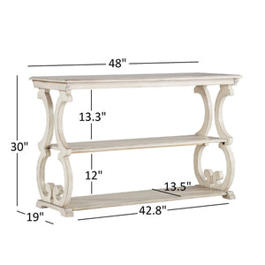 Sabrina Wood Sofa Table with Scroll Legs and Two Open Tiered Storage Shelves