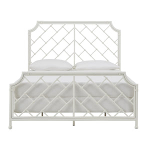 Homelegance Kassandra Queen Metal Bed White Lattice Headboard Elegant Bedroom Frame E362BQ-WH