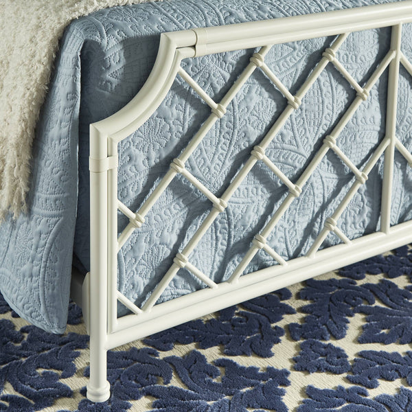 Kassandra Queen Metal Bed White Lattice Headboard Elegant Bedroom Frame