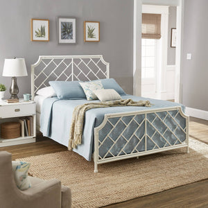 Kassandra Queen Metal Bed White Lattice Headboard Elegant Bedroom Frame