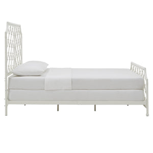 Kassandra Queen Metal Bed White Lattice Headboard Elegant Bedroom Frame