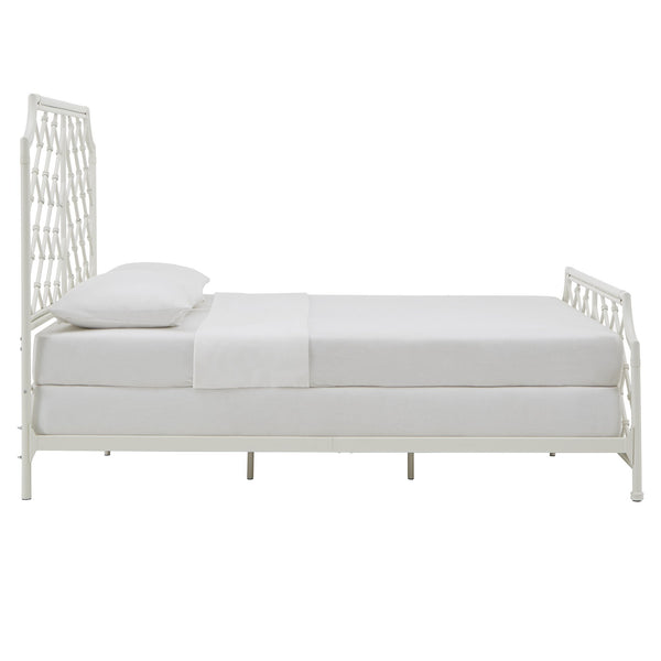 Kassandra Queen Metal Bed White Lattice Headboard Elegant Bedroom Frame