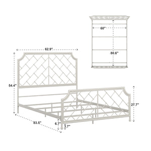 Kassandra Queen Metal Bed White Lattice Headboard Elegant Bedroom Frame