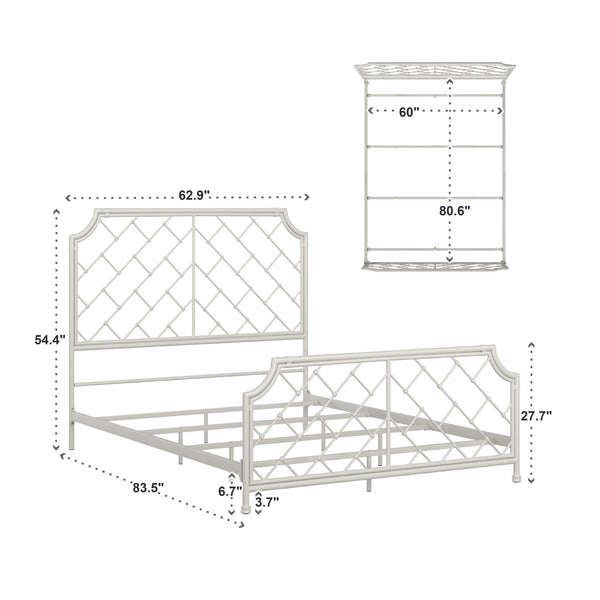 Kassandra Queen Metal Bed White Lattice Headboard Elegant Bedroom Frame