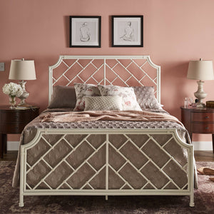 Kassandra Queen Metal Bed White Lattice Headboard Elegant Bedroom Frame