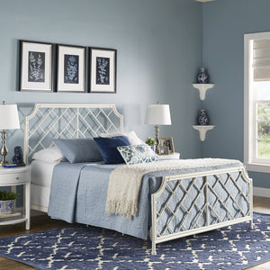 Kassandra Queen Metal Bed White Lattice Headboard Elegant Bedroom Frame